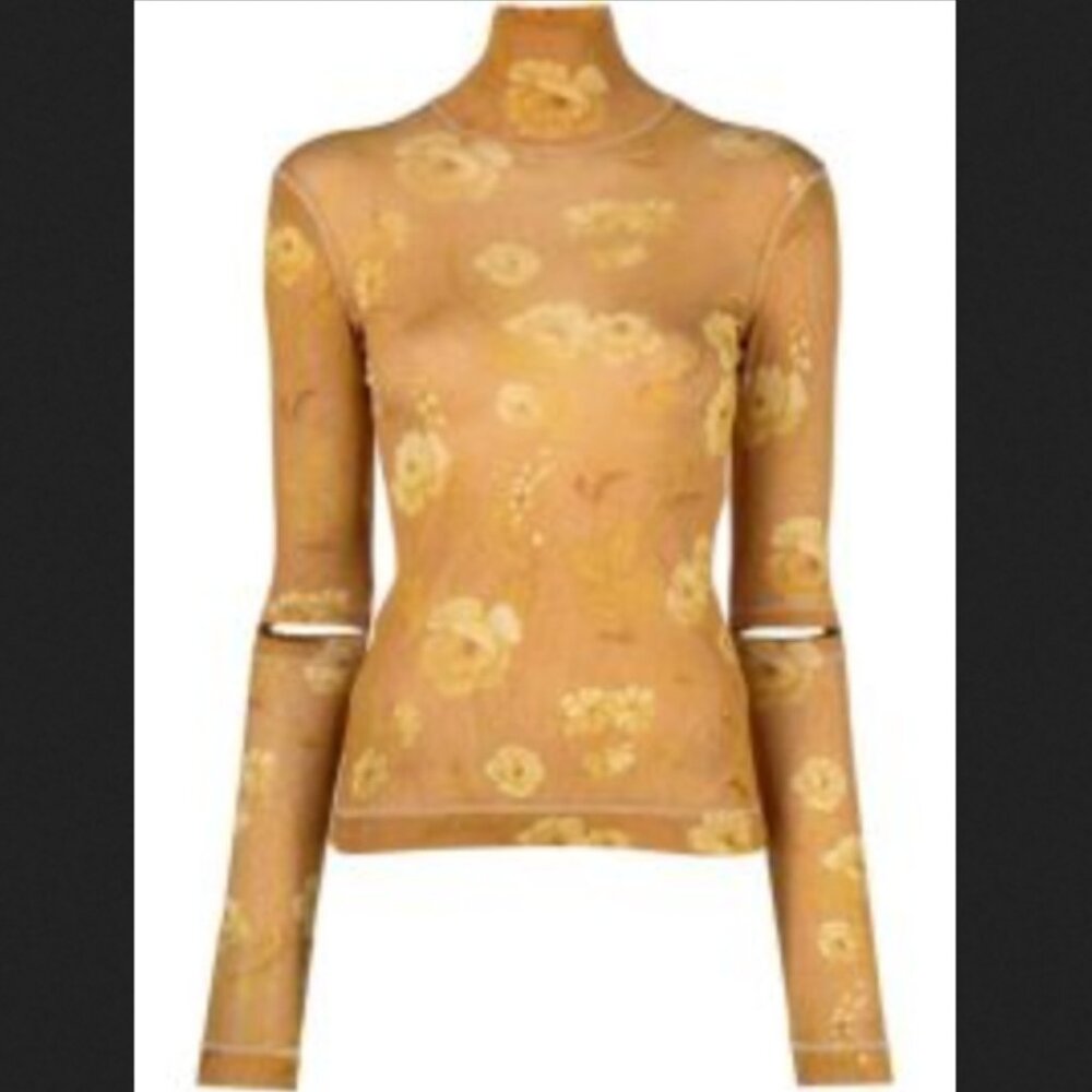 NANUSHKA Larson mesh jersey mock neck top in Fantasy Flower M